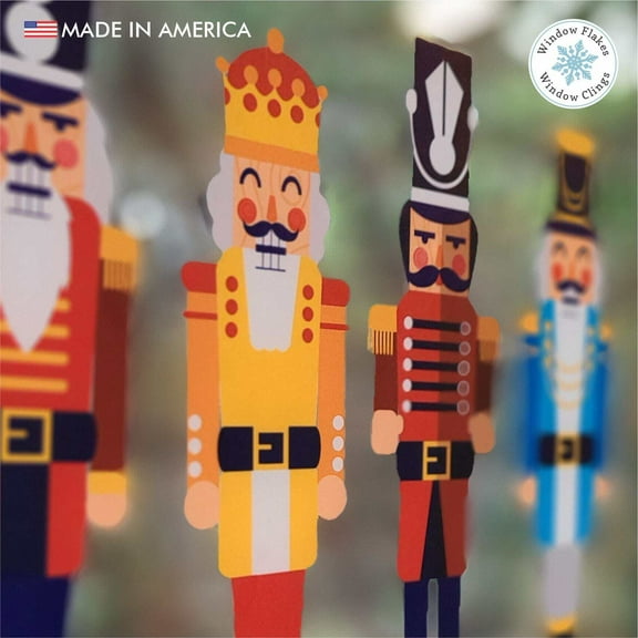 7.7" / Small - Set of 5 Christmas Nutcracker Window Cling Decals Vinyl Holiday Decorations. Home Decor. Made In America.