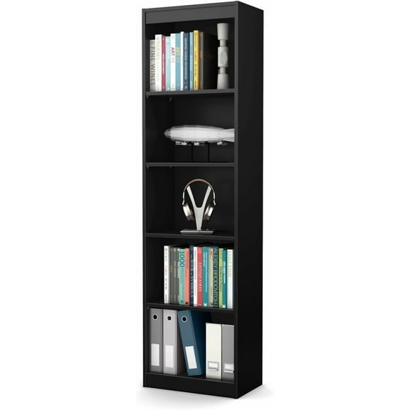 Tuscan Treats 5-Shelf Narrow Bookcase - 11.5" D x 19" W x 68.75" H, Pure Black Finish, Engineered Wood Laminated Wood Finish, Floor Mountable