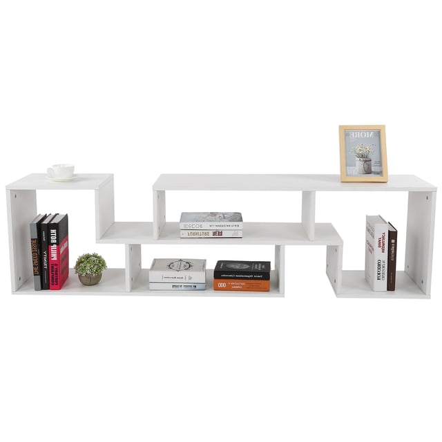 Tablette TV, Espace de Rangement Ample Console de Télévision Multifonction Support en Panneau de Particules Longueur Ajustable pour Salon