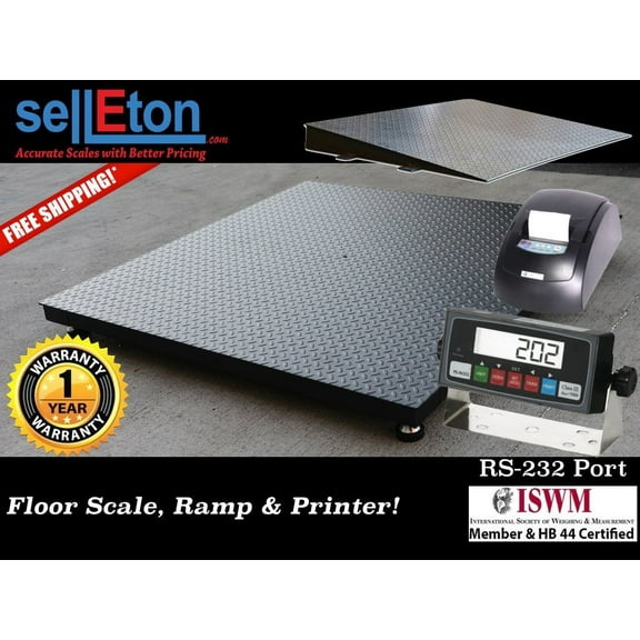 NEW 60" x 60" (5' x 5') Heavy Duty Floor Scale with Ramp & Printer 5,000 x 1 lb
