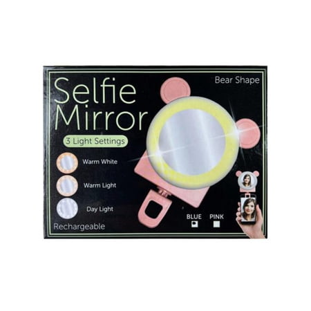 Kole Imports GE628-4 Bear Shaped Phone Ring Light with Mirror  2 Assorted Colors - Pack of 4