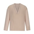 thumbnail image 6 of ZCFZJW Mens Cotton T-Shirts Casual Solid Color Long Sleeve V Neck Plain Tees Shirt Loose Comfy Baggy Linen Tshirt Tops Beige XL, 6 of 6