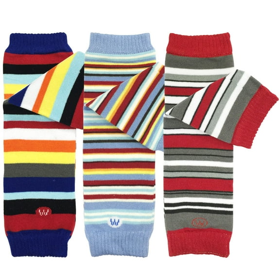 Wrapables® Baby 3-Pair Leg Warmers, Navy, Sky Blue, Red Stripes