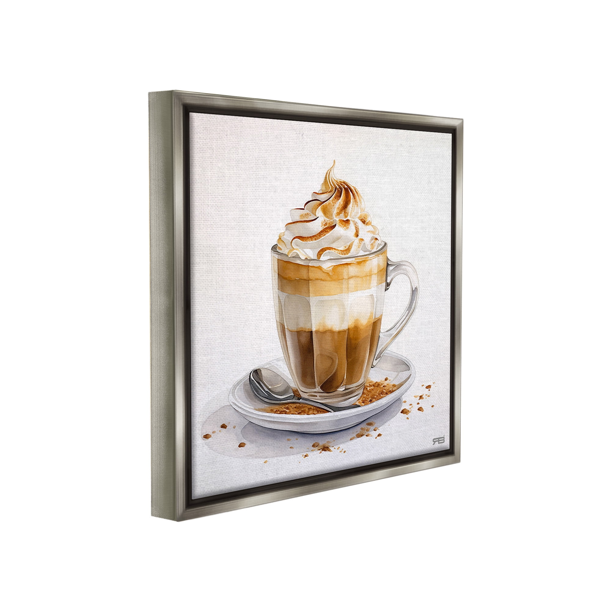 Stupell Industries Cafe Dessert Latte Food & Beverage Painting Gray Floater Framed Canvas Art Print Wall Art, 18 x 18