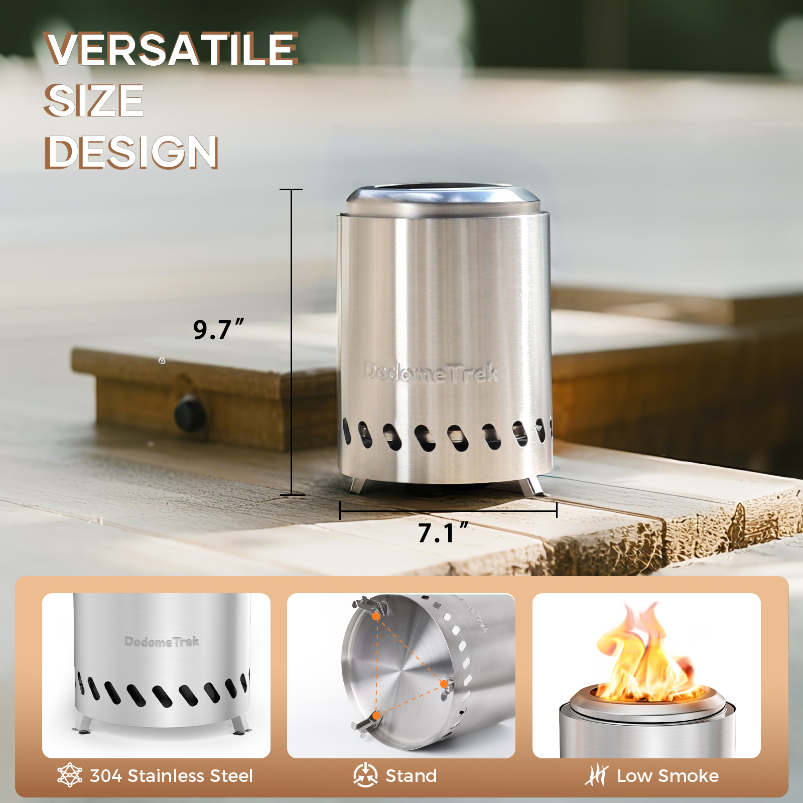 Dodometrek Smokeless Fire Pits for Outside, Portable Firepit Outdoor, 7in Tabletop Firepit Stainless Steel