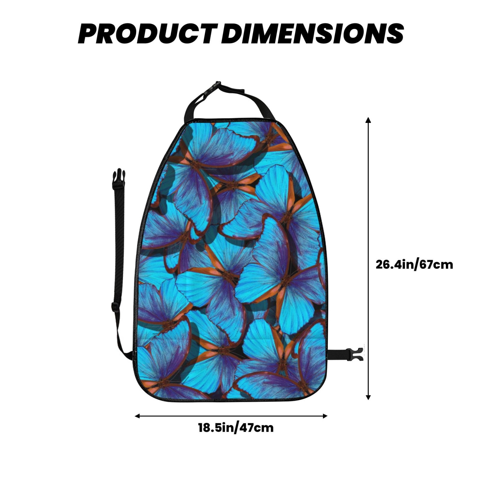 Kdxio Blue Butterflies Print 2 Pack Car Kick Mat Seat Cover Back Protector Mat with Pockets for Organizer Backseat Protector and Storage Anti Kick Pad for Vehicles