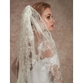 thumbnail image 4 of EllieWely 1 Tier Chapel Length 3 M(118 inch) Sequin Lace Wedding Bridal Veil With Metal Comb E21 Champagne, 4 of 5