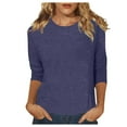 thumbnail image 1 of Camiseta informal de mujer de color liso con cuello redondo y manga 3/4: cómoda prenda de corte holgado para el día a día, 1 of 4