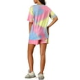 thumbnail image 3 of INSPIRE CHIC Women's Tie Dye Short Sleeve T-Shirt and Drawstring Shorts Pajamas Sets S Pink, 3 of 7
