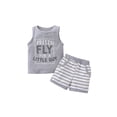 thumbnail image 1 of Sylvamorning Ensemble 2 Pcs pour Garçons Enfants, Hauts à Imprimé de Lettres + Ensemble de Shorts à Rayures, 1 of 8