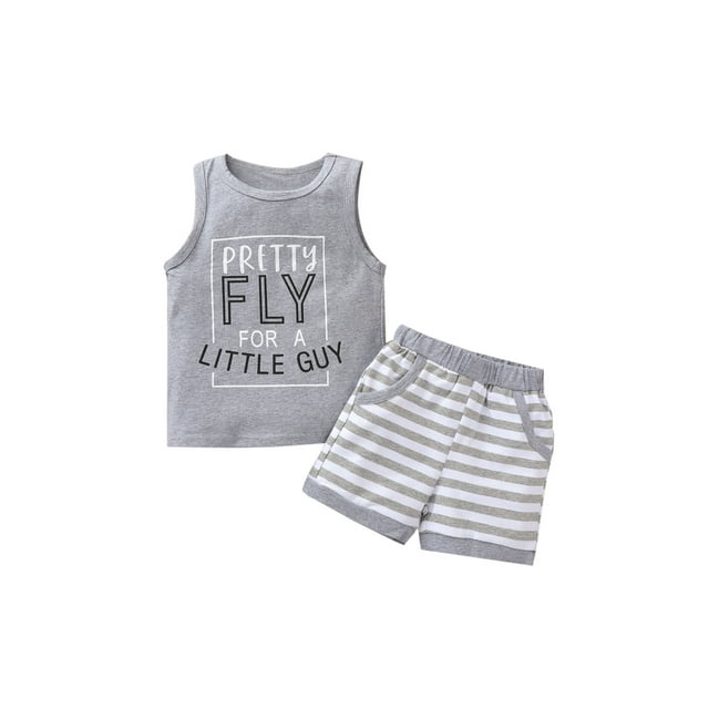 Sylvamorning Ensemble 2 Pcs pour Garçons Enfants, Hauts à Imprimé de Lettres + Ensemble de Shorts à Rayures