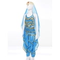 thumbnail image 2 of inhzoy Girls Indian Belly Dance Outfit Crop Top Ruffled Pants Hip Scarf Headscarf Festival Dancewear Sky Blue-B XL, 2 of 8