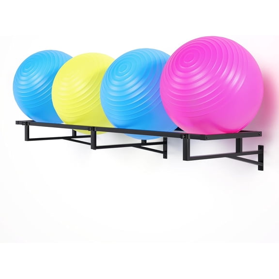 Ztysn Wall Mounted Yoga Ball Rack Holder-Extra Large Sports Equipment Rack for Gym Garage Storage for Stability/Exercise/Barbell and Yoga Block,Metal/Black
