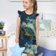 thumbnail image 4 of Fotbe Surfing Turtle Vestido de Dormir para Niñas de 3 a 10 Años, Mangas Cortas, Estilo Princesa, Pijama Camisón con Mangas Voladas-Large, 4 of 6