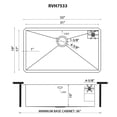 thumbnail image 3 of Ruvati RVH7533 33 in. Undermount 16 Gauge Stainless Steel Single Bowl Rounded Corners Kitchen Sink with Glass Rinser, Silver, 3 of 7