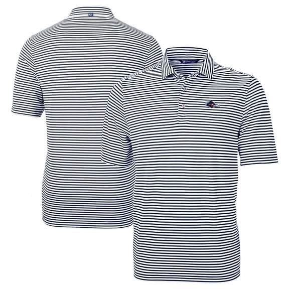 Men's Cutter & Buck  Navy UTSA Roadrunners  DryTec Virtue Eco Pique Stripe Recycled Polo