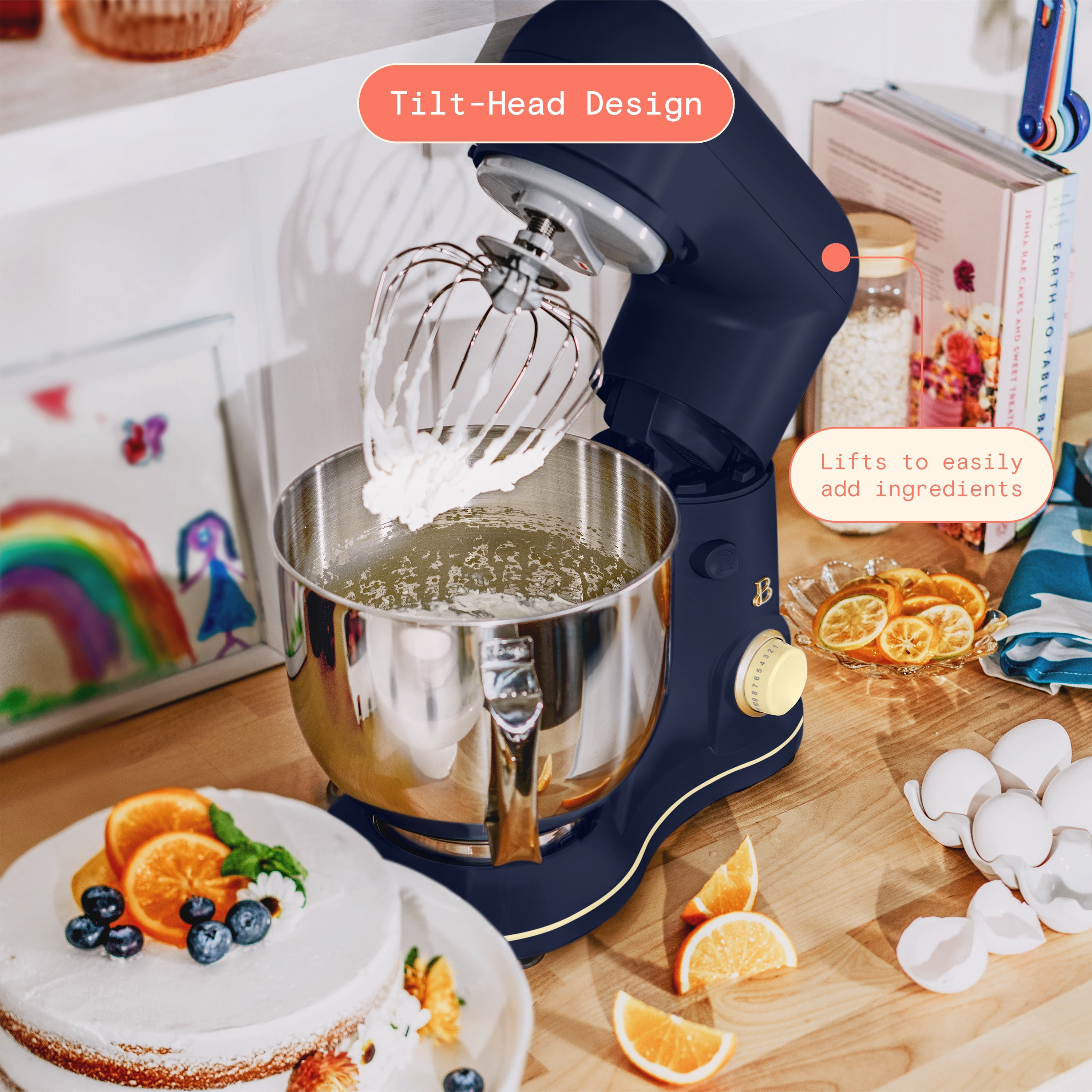 Beautiful 5.3 Qt Tilt-Head Stand Mixer with Flat Beater, Dough Hook & Balloon Whisk, Starry Night and Buttercream by Drew Barrymore