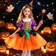 thumbnail image 4 of Ruyang 3 Piece Girls Witch Outfit Puff Sleeve Tulle Dress Witch Hat Star Wand Sets Kids Halloween Theme Party Dress Up, 4 of 4