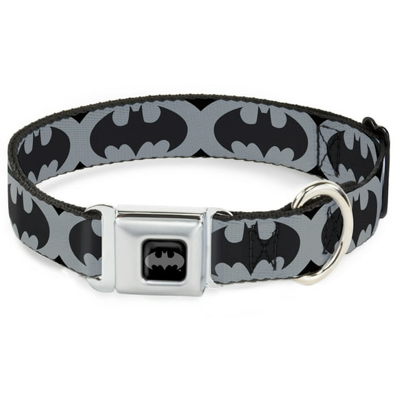DC Comics Pet Collar, Dog Collar Metal Seatbelt Buckle, Bat Signal Black Gray Black, 9.5 to 13 Inches 1.0 Inch Wide