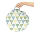 thumbnail image 2 of Tropical Round Floor Cushion with Handle, Triangle Shapes and Inner Foliage Leaves Stripes Grunge Modern Art, Pillow for Living Room & Dorms, 18" Round, Pale Green and Cadet Blue, by Ambesonne, 2 of 4