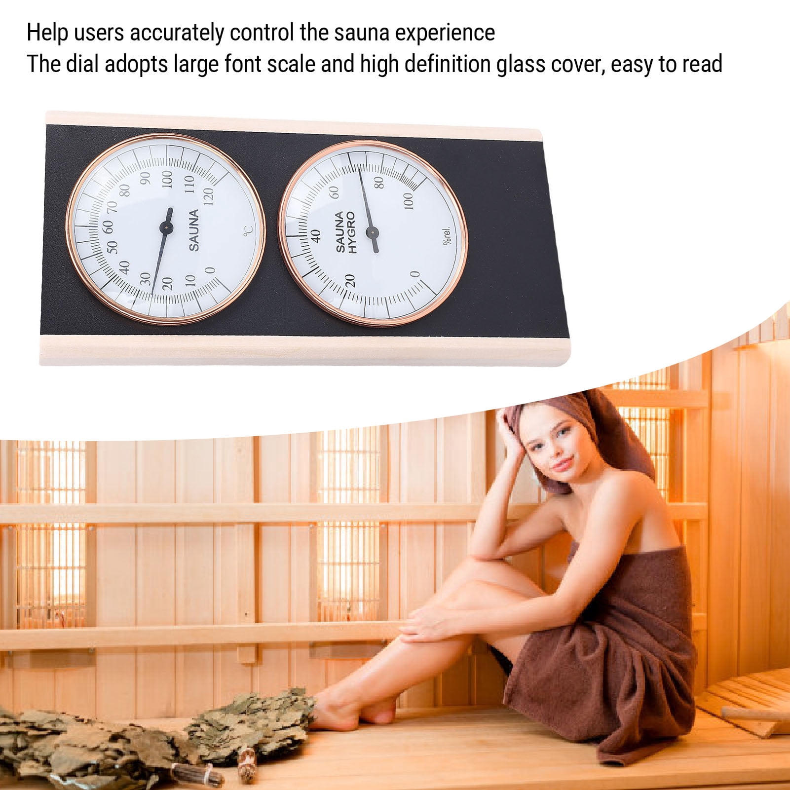 YAHHU Sauna Thermometer Hygrometer 2 in 1 Wooden Celsius Temperature and Humidity Meter for Spa Shower Sauna Room 10.43 inches / 26.5 cm