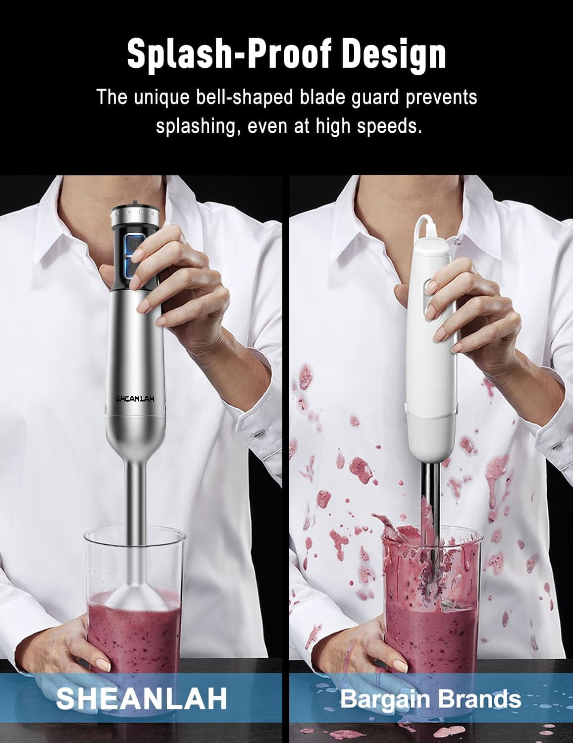 1000W Powerful Immersion Blender Handheld with 25-Speed, Scratch-Resistant Corded Hand Mixer with Heavy-Duty Copper Brushless Motor