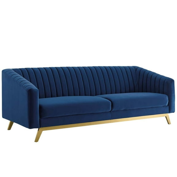 Modway Valiant Vertical Channel Tufted Performance Velvet Sofa in Navy
