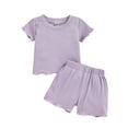 thumbnail image 2 of Antinious Toddler Summer Color Block Short Sleeve T-Shirt + Shorts Casual Outfit Set,Outfits for Kids,Boys Girls Sleepwear Set,Purple,100, 2 of 3
