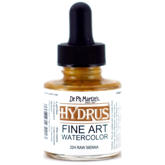 Dr. Ph. Martin's® Hydrus Fine Art Watercolor (32H) Watercolor Bottle, 1.0 US fl oz, Raw Sienna, 1 Bottle