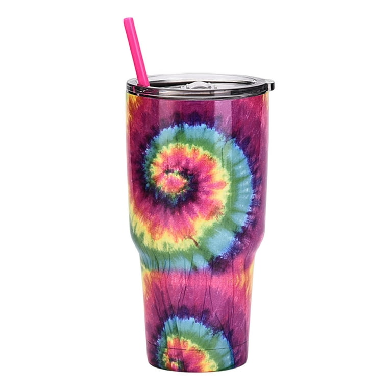 Stainless Steel Tie Dye Thermal Water Bottle Coffee Straw Cup 40