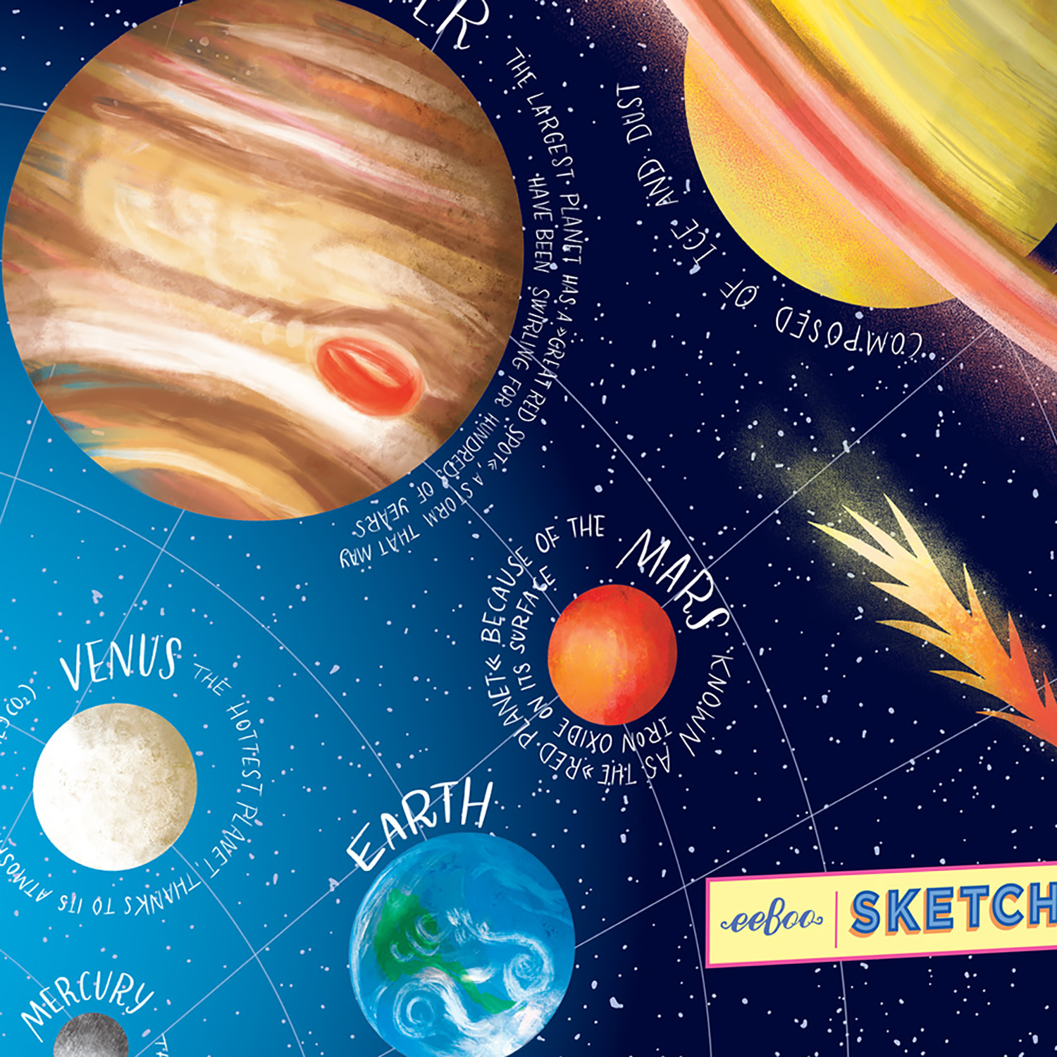 eeBoo: Sketchbook– Our Planets - Solar System Spiral Bound Pad, Color & Drawing Paper, 60 Pages, 8.5x11", Eco-Friendly, Portable, Kids Art Supplies