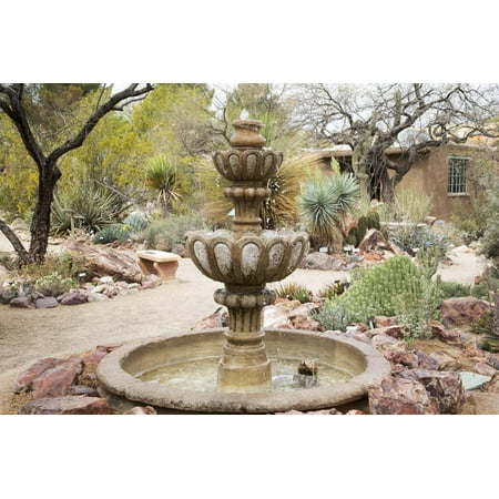 Cactus and Succulent Garden with Water Fountain, Tucson, Arizona, USA Print Wall Art By Jamie & Judy