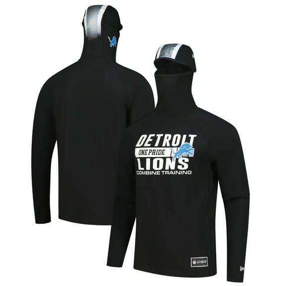 Men's New Era Black Detroit Lions Functional Fandom Balaclava Helmet Stripe Tri-Blend Hoodie