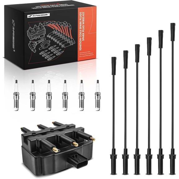 A-Premium 1 Ignition Coil with 6 Spark Plug Wires and 6 Iridium Spark Plugs Compatible with Dodge Grand Caravan 2001-2010, Caravan & Chrysler Town & Country, Pacifica, Voyager & Volkswagen Routan