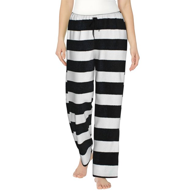 Balery Black And White Stripes Pantalones de pijama para mujer, pijamas ultraligeros, pantalones de estar por casa-XX-Large