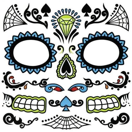 Day Of The Dead Face Sugar Skull Temporary Tattoo Dia De Los Muertos (Best Fleur De Lis Tattoo)