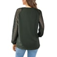 thumbnail image 5 of SWQZVT Womens Casual Trendy Blouses Loose Fit Tops Pullover Hollow-Out Lace Long Balloon Sleeve Shirts Army Green Tee XXL, 5 of 6