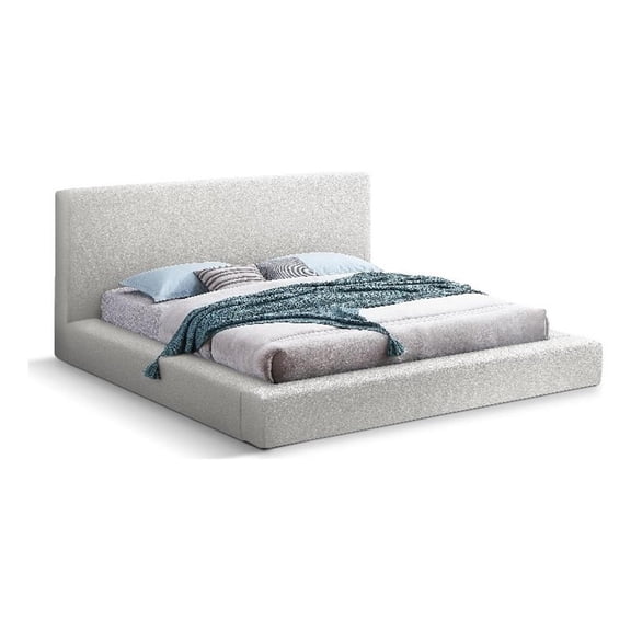 Meridian Furniture Terra Cream Boucle Fabric Queen Bed