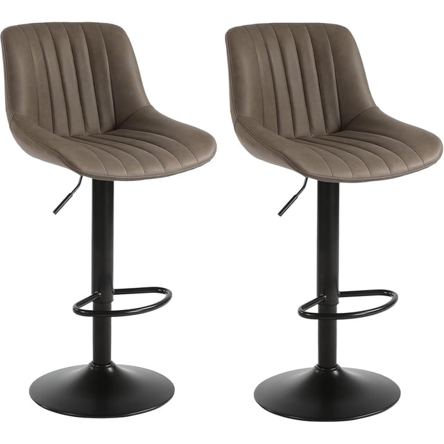 Furniture Swivel Bar Stools Set of 2, Bar Chairs Adjustable Height Bounded Leather Counter Height Barstools and Sturdy Metal Handel Kitchen Island Stool Black