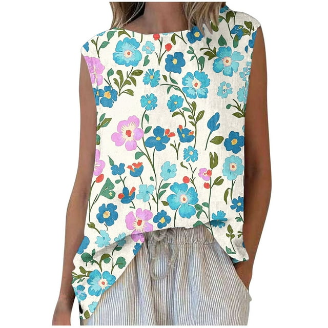 Hauts à Enfiler pour Femmes Printemps Automne Vêtements 2025 Manches Longues Chemises Tendance Col Rond Ample Festival Hauts Mode Décontractée Imprimé Col Rond Sans Manches T-shirt Débardeur Grande Taille pour Femmes Été