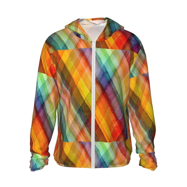 Balery Abstract Watercolors Tartan Sudadera ligera de manga larga con capucha y protección solar UPF 50+ para hombre y mujer, ideal para pesca y running-X-Large