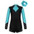 thumbnail image 2 of YONGHS Kids Girls Long Sleeve Gymnastics Leotard Shorty Jumpsuit Dance Unitard with Hair Band Set Blue Green 8, 2 of 7