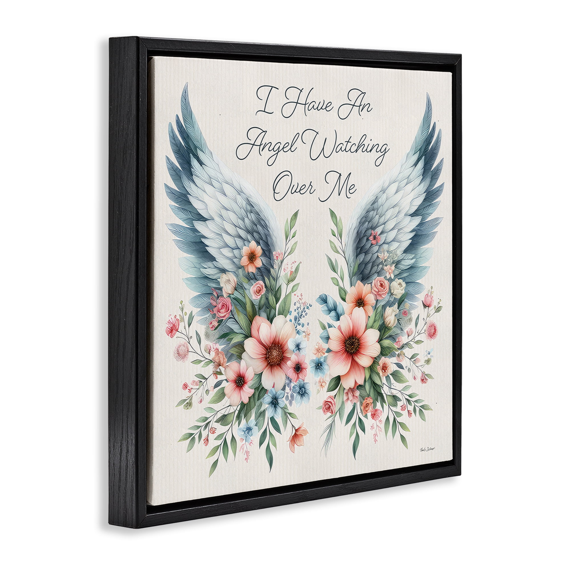 Stupell Industries Angel Watching Me Plants & Flowers Painting Black Floater Framed Canvas Art Print Wall Art, 18 x 18