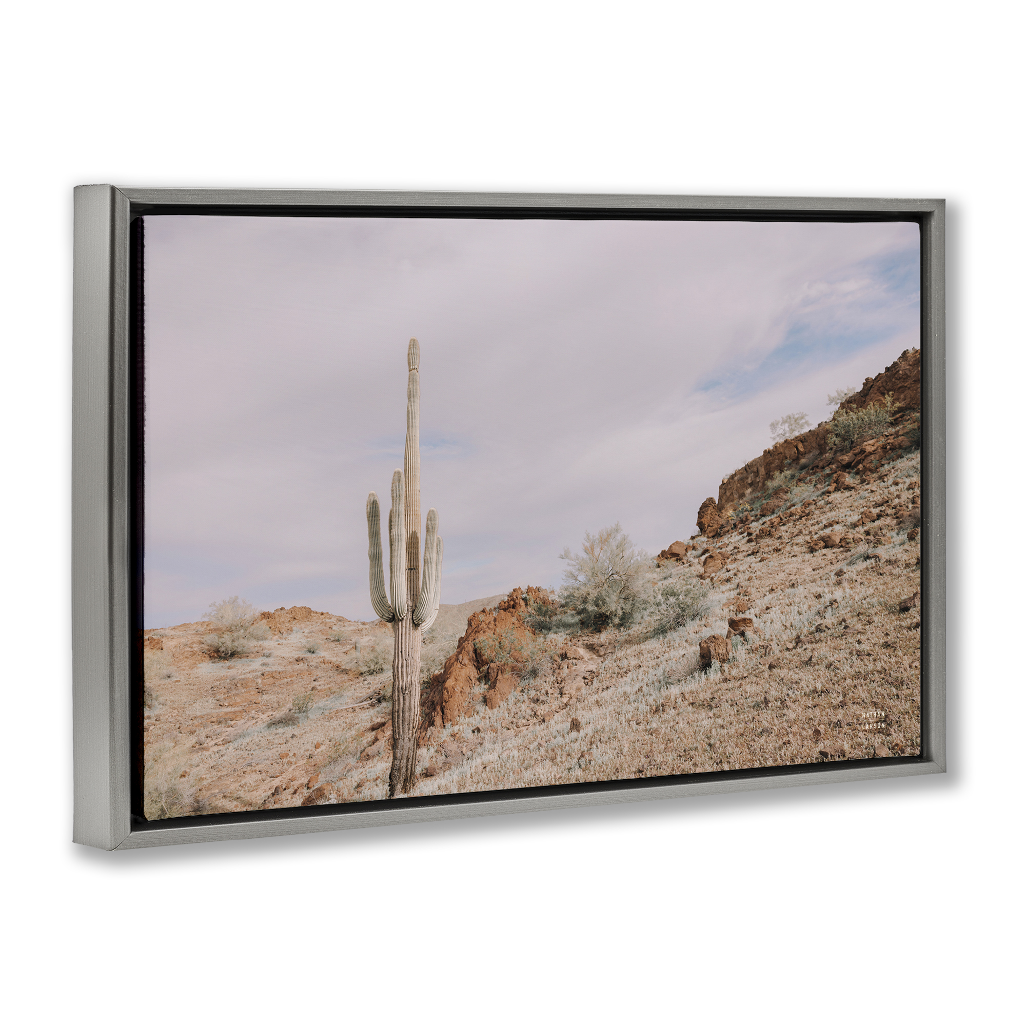 Stupell Industries The Climb Desertscape Landscape & Nature Photography Gray Floater Framed Canvas Art Print Wall Art, 31 x 21