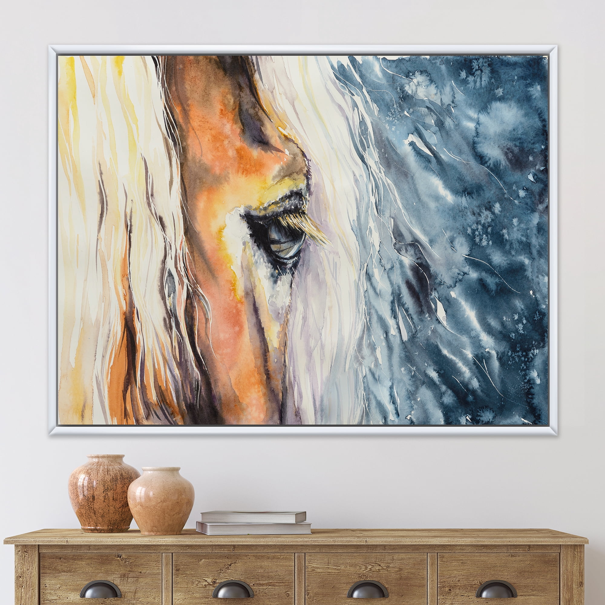 Designart 'Abstract Close-Up of A Beautiful Horses Eye II' Farmhouse Framed Canvas Wall Art Print