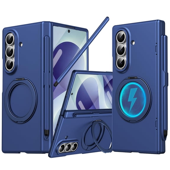 ELEHOLD Magnetic Ring Stand Rugged Case For Samsung Galaxy Z Fold8 Ultra Built-in Screen Protector Hinge Cover Stylus,Blue