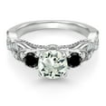 thumbnail image 2 of Gem Stone King 925 Sterling Silver Green Prasiolite Black Diamond and White Moissanite Engagement Ring for Women (1.27 Cttw, Gemstone, Round 6MM and 3MM, Size 5), 2 of 4