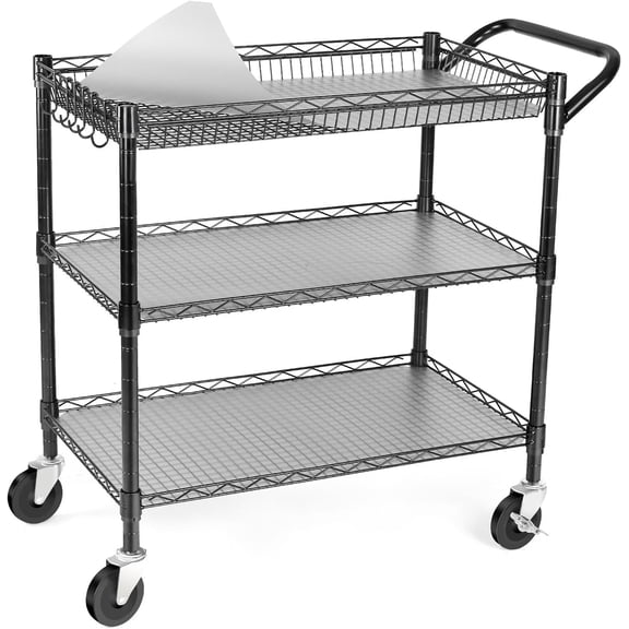 990Lbs Capacity Heavy Duty Rolling Utility Cart, Rolling Carts with Wheels,Commercial Grade Metal Cart with Handle Bar & Shelf Liner,Trolley Serving Cart for Restaurant,Kitchen