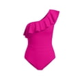 thumbnail image 5 of WEIGFI Women's Swimwear One-Piece Elegant Bathing Suit Flowy Ruffles One Shoulder Solid Color Tummy Control Beachwear Soft Party Swimwear,Hot Pink,M, 5 of 5