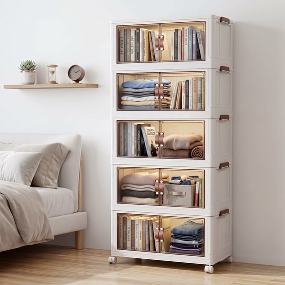JUIKURY 5 layers Foldable Large Capacity Storage Cabinet with Lid and Door